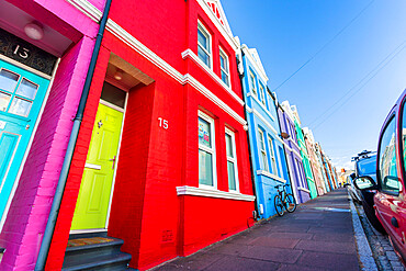 Colourful houses on Baker Street, Brighton, East Sussex, England, United Kingdom, Europe