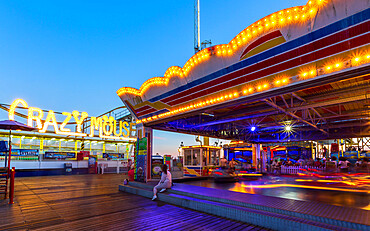 Brighton Palace Pier at dusk, Brighton, East Sussex, England, United Kingdom, Europe