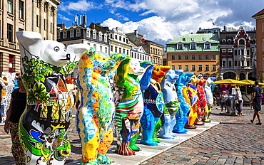 Dome Cathedral square, United Buddy Bears, The Art of Tolerance, Riga, Latvia, Baltic States, Europe