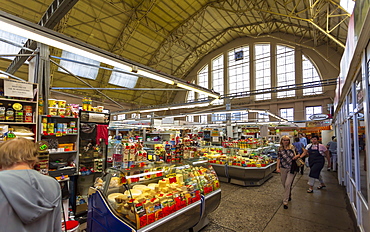 Interior of Riga Central Market, converted Zeppelin hangars, Riga, Baltic States, Latvia, Europe