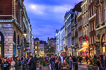 Shopping street near Covent Garden at Christmas, London, England, United Kingdom, Europe