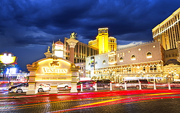 The Venetian Hotel and Casino at night, The Strip, Las Vegas Boulevard, Las Vegas, Nevada, United States of America, North America