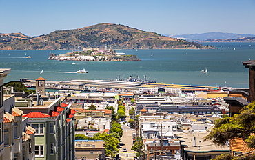 View of Alcatraz Island from Russian Hill, San Francisco, California, United States of America, North America