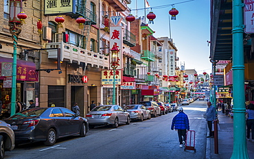 View of busy street in Chinatown, San Francisco, California, United States of America, North America