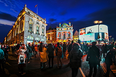 Illuminated building on Piccadilly Circus and Regent Street during London Lumiere, London, England, United Kingdom, Europe