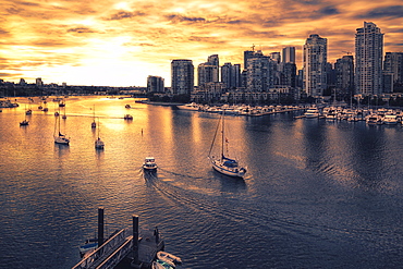 View of Vancouver skyline and False Creek as viewed from Cambie Street Bridge, Vancouver, British Columbia, Canada, North America