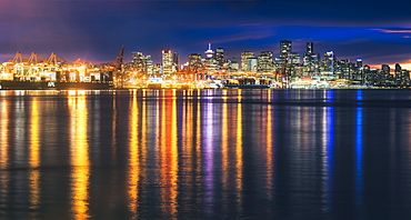 View of Vancouver skyline from North Vancouver at sunset, Vancouver, British Columbia, Canada, North America