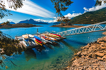 View of canoe boat dock in How Sound at Furry Creek off The Sea to Sky Highway near Squamish, British Columbia, Canada, North America