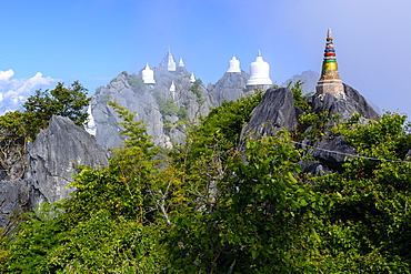 The Floating Pagodas of Wat Chaloem Phra Kiat Phrachomklao Rachanusorn Temple, Lampang, Thailand, Southeast Asia, Asia