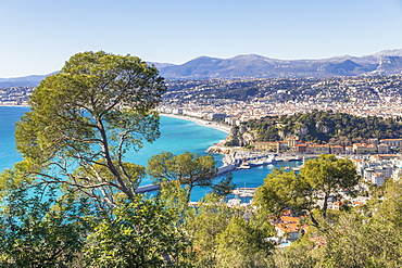 View from Mont Boron to Nice, Alpes Maritimes, Cote d'Azur, French Riviera, Provence, France, Mediterranean, Europe