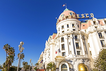 Famous Le Negresco Hotel building at Promenade des Anglais, Nice, Alpes Maritimes, Cote d'Azur, French Riviera, Provence, France, Mediterranean, Europe