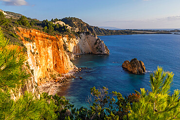 Elevated view over the White Rocks Cliff, Kefalonia, Ionian Islands, Greek Islands, Greece, Europe