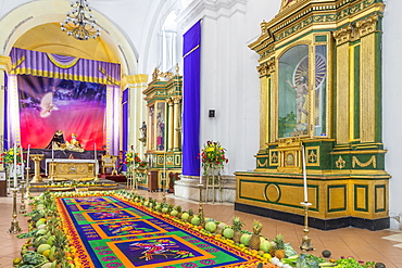 Vigil on the fifth weekend of Lent 2017 inside the Cathedral San Jose in Antigua, Guatemala, Central America