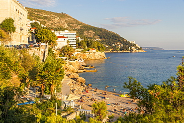 View over Banje Beach outside the old town of Dubrovnik, Croatia, Europe