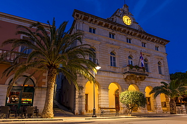 The town hall of Stari Grad on Hvar Island at dawn, Hvar, Croatia, Europe