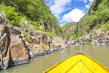 Small boat entering the Somoto Canyon, Nicaragua, Central America