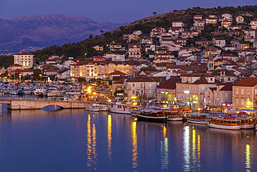 View from the Kamerlengo Castle over Ciovo Island at dusk, Croatia, Europe