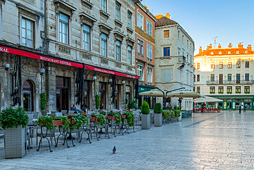 The Narodni Square in the old town of Split at first sunlight, Split, Croatia, Europe