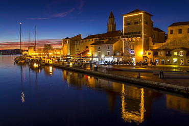 The old town of Trogir at dusk, UNESCO World Heritage Site, Croatia, Europe