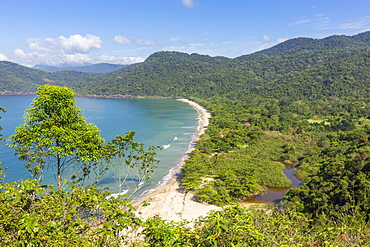 Elevated view over Praia do Sono beach near Paraty, Rio de Janeiro, Brazil, South America