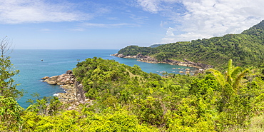 Panoramic view over Galhetas Bay near Paraty, Rio de Janeiro, Brazil, South America