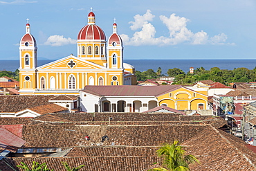 The Cathedral of Granada seen from the bell tower of La Merced church, Granada, Nicaragua, Central America