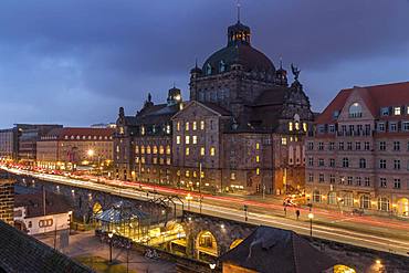 National Theatre at dusk, Nuremberg, Bavaria, Germany, Europe