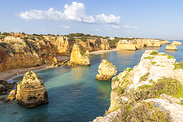 Elevated view over Marinha Beach, Algarve, Portugal, Europe