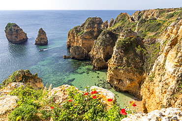 Rocky coastline near Lagos, Algarve, Portugal, Europe