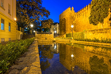 Historical Almodavar Gate at dusk, Cordoba, Andalusia, Spain, Europe