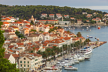 The old town of Hvar Town at sunset, Hvar, Croatia, Europe