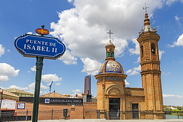 Virgen del Carmen Chapel on Isabel II Bridge in Triana Neighborhood, Seville, Andalusia, Spain, Europe