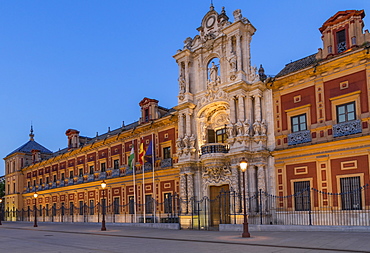 San Telmo Palace at dusk, Seville, Andalusia, Spain, Europe