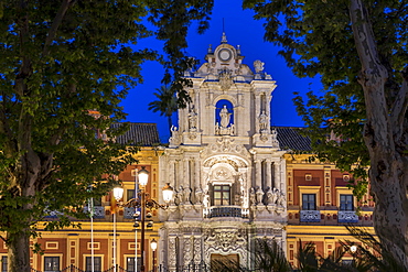 San Telmo Palace at dusk, Seville, Andalusia, Spain, Europe