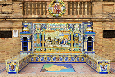 Tiled Alcove from Barcelona at Plaza de Espana, Seville, Andalusia, Spain, Europe