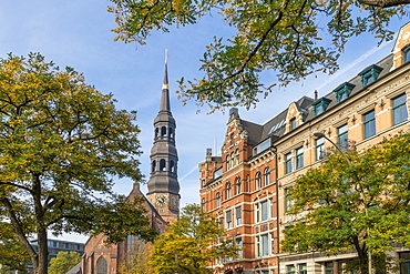 St. Catherine's Church (St. Katharinen-Kirche) and historical buildings at Zippelhaus, Hamburg, Germany, Europe