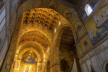 Interior of Monreale Cathedral, Monreale, Palermo, Sicily, Italy, Europe