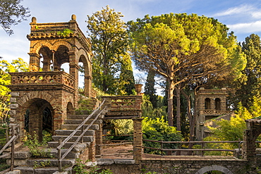 One of the so called 'Victorian Follies' inside the public garden Parco Duca di Cesaro, Taormina, Sicily, Italy, Europe