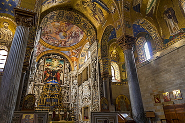 Interior of the Santa Maria dell'Ammiraglio church (also called 'La Martorana'), Palermo, Sicily, Italy, Europe