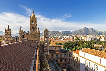 View from the rooftop of Palermo Cathedral over the city centre, Palermo, Sicily, Italy, Europe