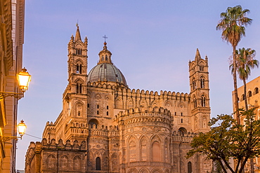 Palermo Cathedral at dawn, UNESCO World Heritage Site, Palermo, Sicily, Italy, Europe