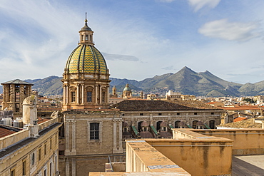 Cupola of the San Giuseppe dei Padri Teatini Church seen from Santa Caterina Church, Palermo, Sicily, Italy, Europe