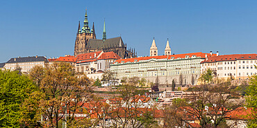 Panoramic view to Prague Castle and St. Vitus Cathedral, UNESCO World Heritage Site, Prague, Bohemia, Czech Republic, Europe