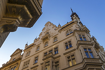 Facade of an art-nouveau building in the Josefov quarter of the old town, UNESCO World Heritage Site, Prague, Bohemia, Czech Republic, Europe