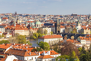 Elevated view from Prague Castle over the Lesser Town, Charles Bridge and the old town, UNESCO World Heritage Site, Prague, Bohemia, Czech Republic, Europe