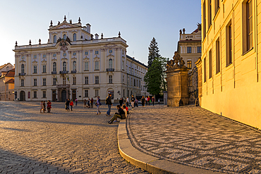 Archbishop Palace at Hradcany Square near Prague Castle at sundown, Prague, Bohemia, Czech Republic, Europe