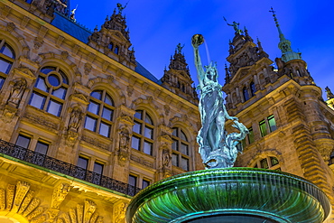 Fountain in the inner courtyard of the town hall of Hamburg, Germany, Europe