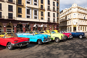 Colourful vintage convertible taxis in Havana, Cuba, West Indies, Caribbean, Central America