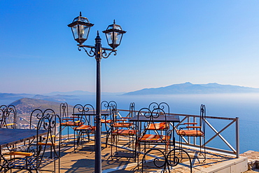 The Lekursti castle with Corfu Island in the background, South coast, Albania, Europe