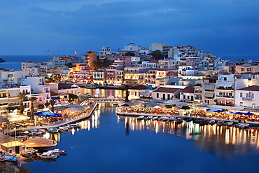 Lake Voulismeni and Port of Agios Nikolaos, Crete Island, Greek Islands, Greece, Europe